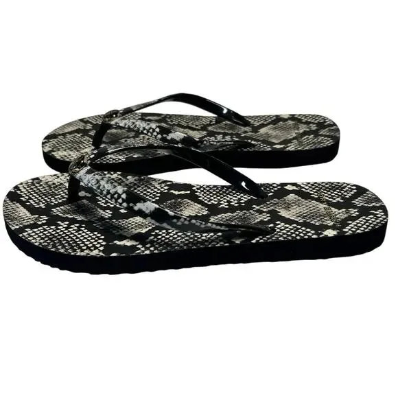 Tory Burch Flip Flops in the Black and White Roccia Snakeskin print. Size 6 - Picture 7 of 9
